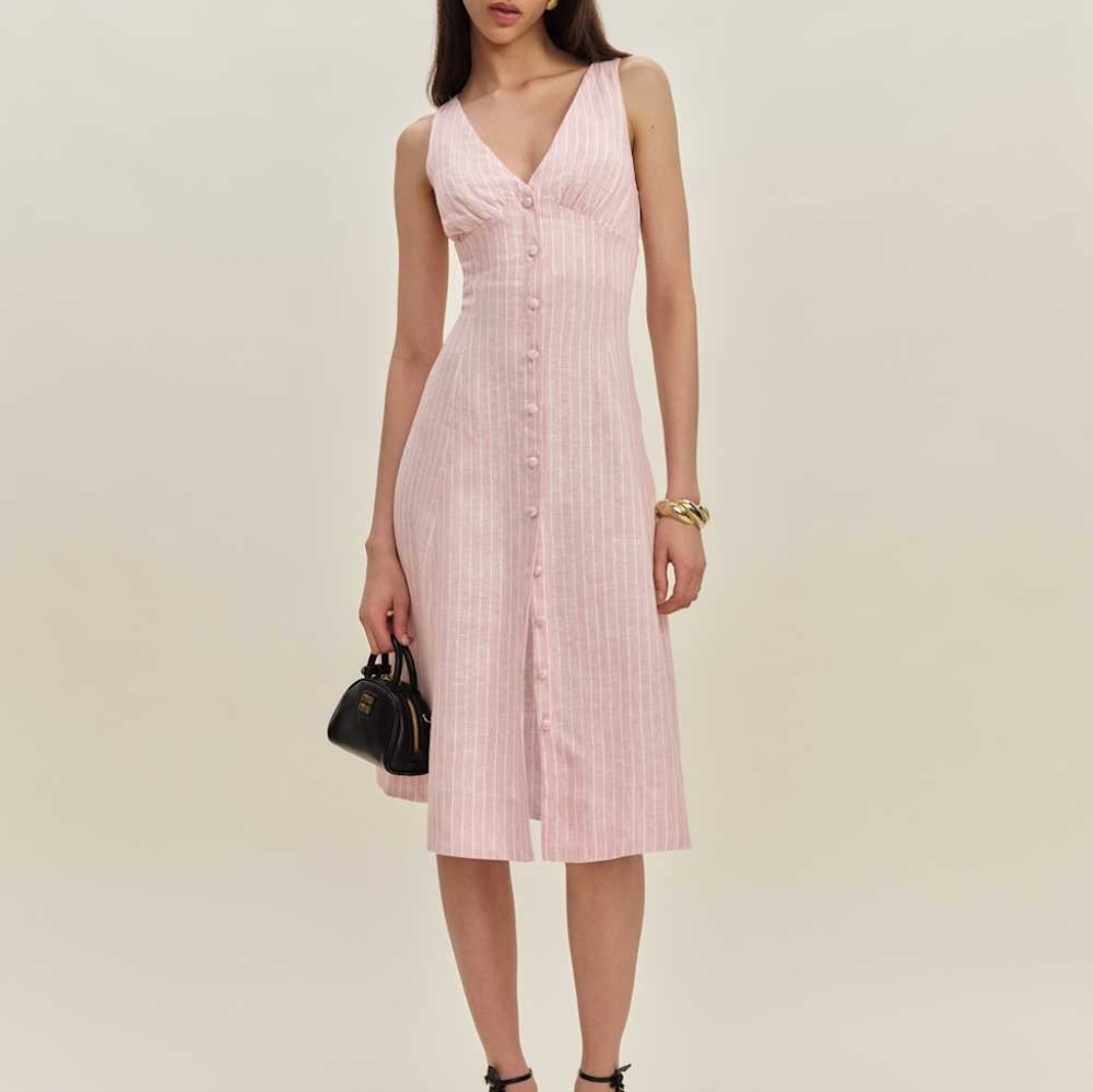 Reformation Sebastien Linen Dress in Babygirl Stripe NWT